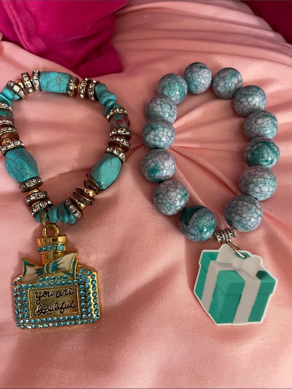 Turquoise Beaded Charm Bracelets - Gift Box & Perfume Charms